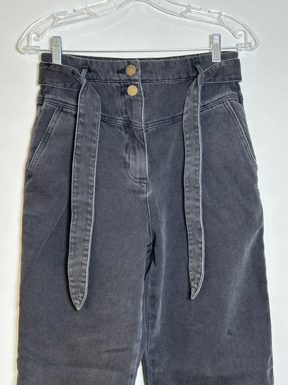 & other stories black high waist jeans size 4 belted cropped straight leg - Picture 3 of 12